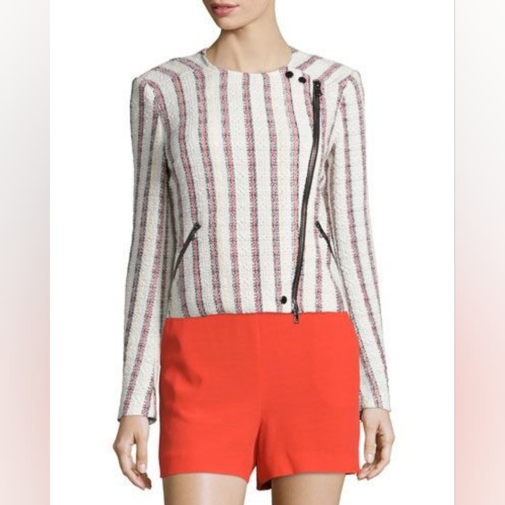 Veronica Beard MARA Striped Tweed Moto Zippered Jacket  Size 8  Retailed @ 650.